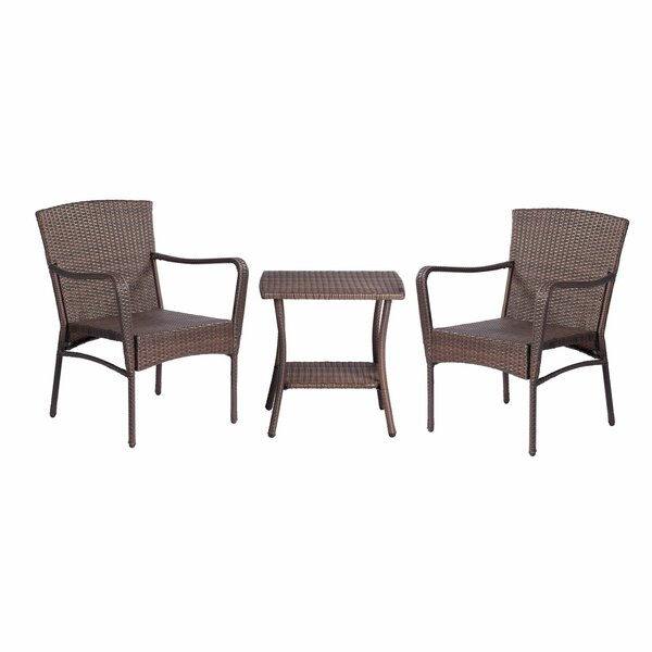 Moootto 3 Pieces Outdoor PE Rattan Patio Chairs Set, Patio Bistro Sets, Outdoor Conversation Sets Brown TBZOSW1616LCETSW